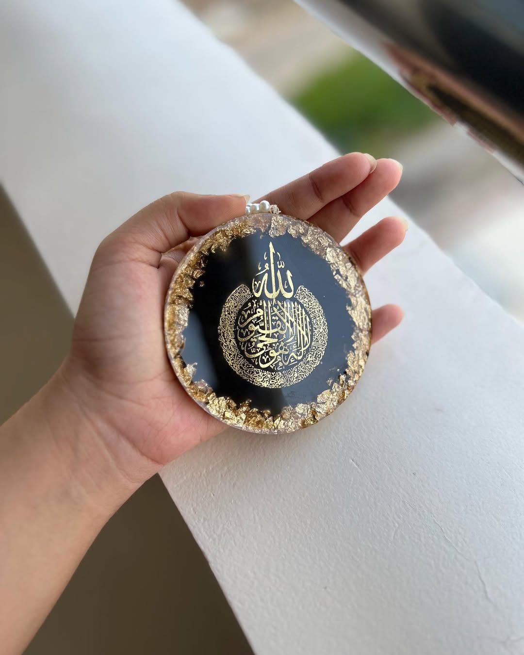 ✨ Islamic Ayat Car Hanging – Elegant Handmade Resin Blessing Ornament