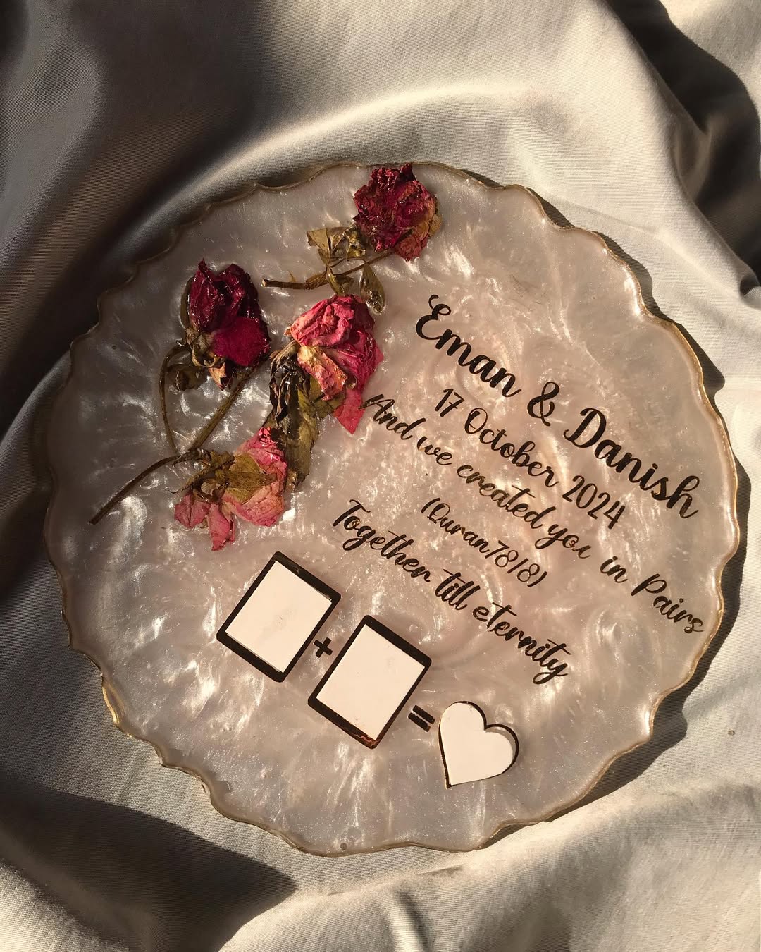 Custom Islamic Wedding Gift | “And We Created You in Pairs” Resin Name Plate