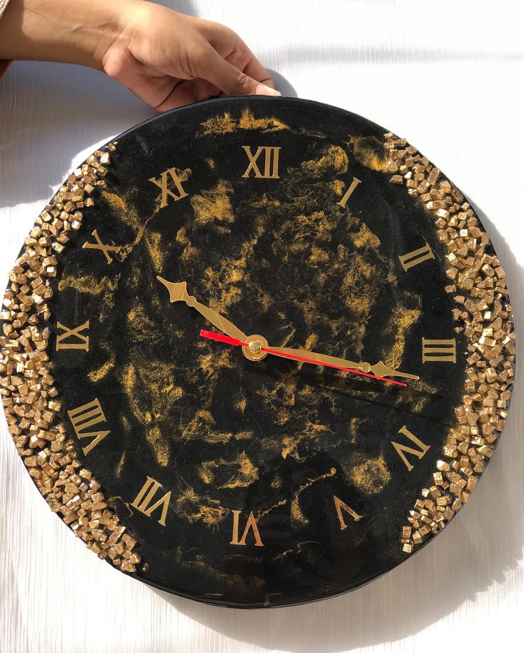Luxury Resin Wall Clock | Elegant Handmade Art Timepiece with Gold Accents