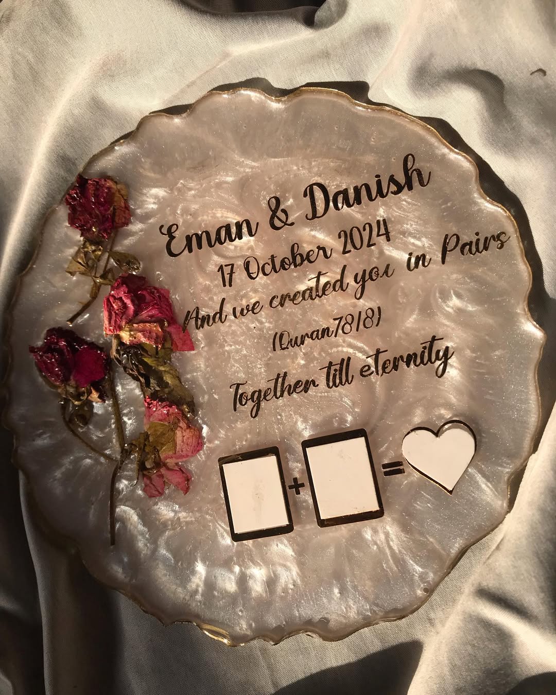 Custom Islamic Wedding Gift | “And We Created You in Pairs” Resin Name Plate