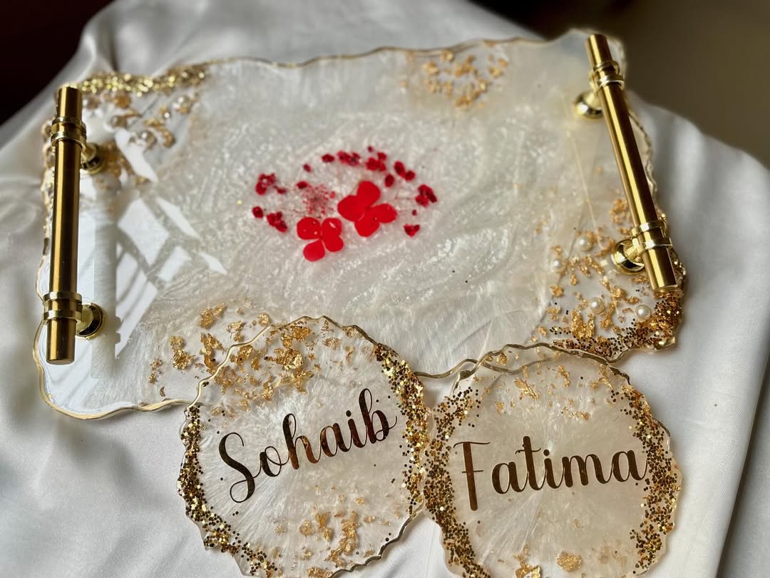 Luxury Resin Rectangle Tray with Gold Flakes | Decorative Vanity Tray